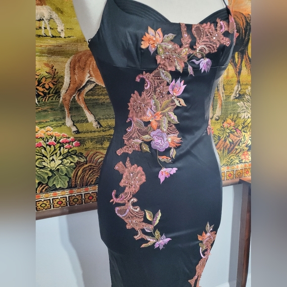 EUC MANDALAY BLACK PINK EMBROIDERED COCKTAIL DRESS 6 - Picture 2 of 5